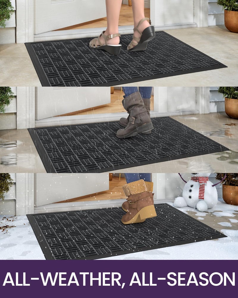 DEXI Front Door Mat Outside Entrance, 2x3 ft Rubber Entry Doormat Heavy Duty, Welcome Mats Non Slip for Inside House Floor Entryway Back Doors Exterior Patio, Maze Black - Image 4